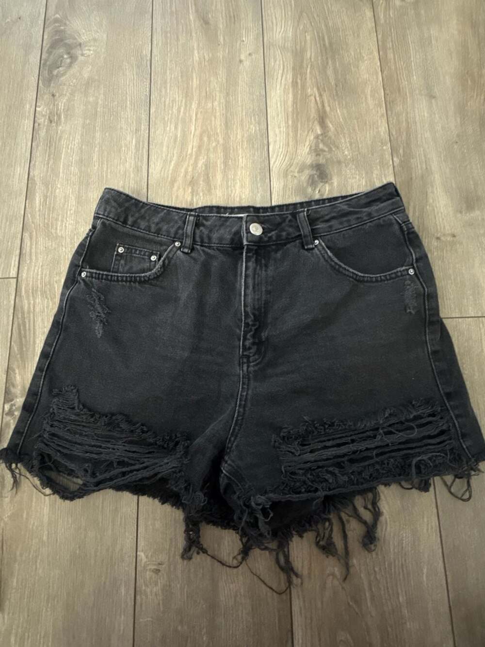 Topshop Moto Mom Slash Rip Black Denim Shorts Size 12